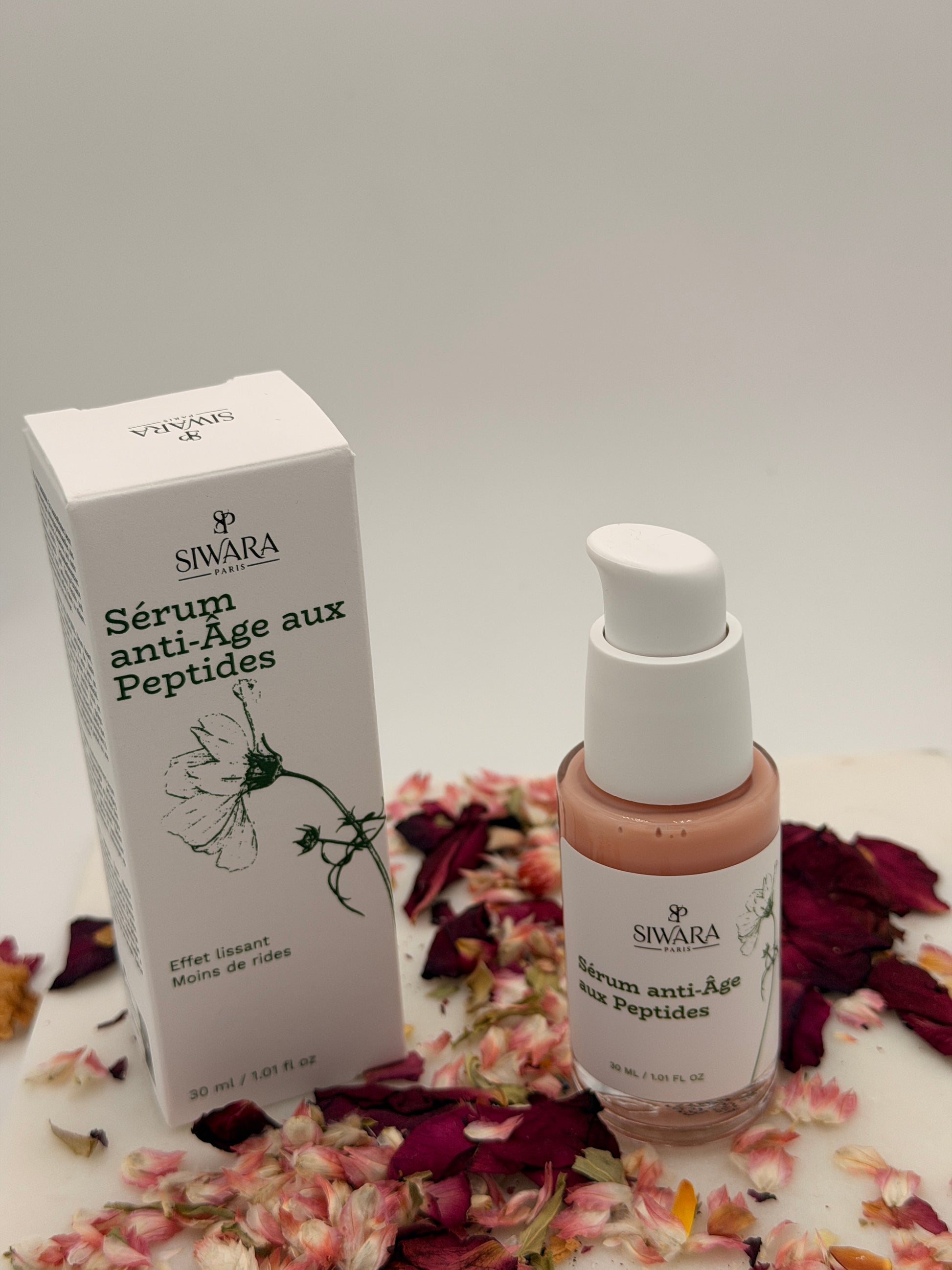 Packaging sérum aux peptides SIWARA PARIS - soin anti-âge premium